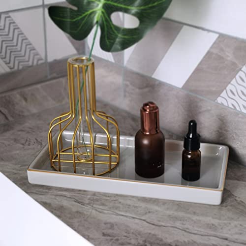10 x 5 Ceramic Bathroom Tray for Countertop, Decorative Vanity Tray for Dresser Tops, Small Rectangular Trays for Perfume, Candle, Jewelry, Cosmetics (Gray) - color: Gray