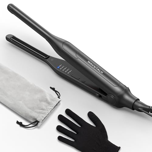 Wavytalk Pencil Flat Iron, 3/10" Small Iron for Short Hair, Pixie Cut and Bangs, Tiny Beard Straightener with Dual Voltage & Adjustable Temp, Mini Hair Edges Heating Up in 15s - color: Graphite Black