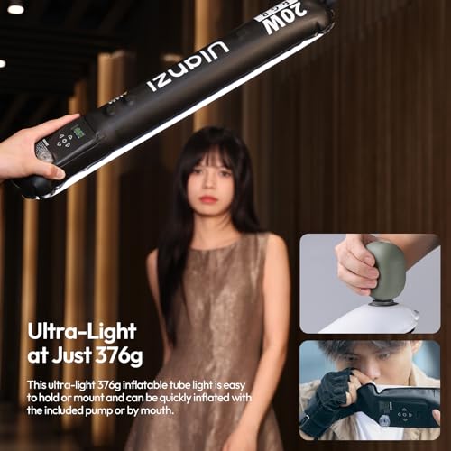 Ulanzi UA20C RGB Tube Light, 20W Inflatable LED Fill Light for Video Recording & Photo Photography, 1800K–10000K CRI95 2500mAh Cordless Magnetic Portable Handheld TPU Video Lighting Wand w 1/4 Mount - size: 20W RGB-Medium