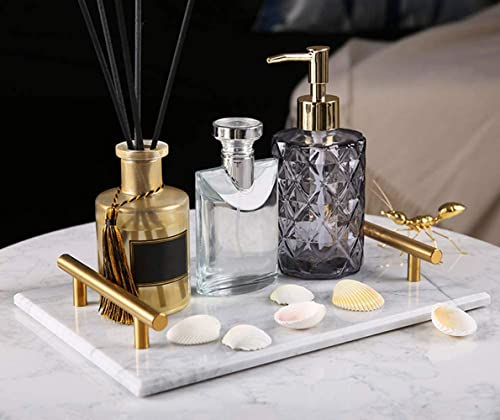 Genuine Marble Tray Bathroom Tray with Golden Handle, Natural Stone Decorative Tray with Metal Handle for Bathroom Kitchen Vanity Dresser Nightstand Desk, 11.8" x 7.9" Gray Color - color: Gray