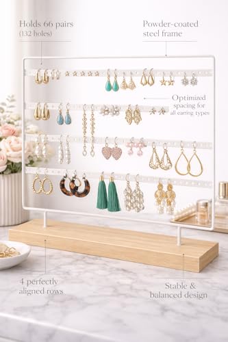 MAHITOI™ Earring Holder with 132 Holes 4 Layers, Earring Holder Organizer Stand Tree, Earring Display, Earring Stand for Necklace Ring Bracelets, Display Storage