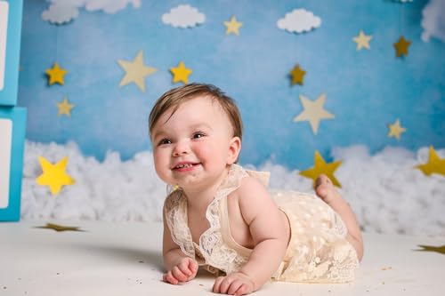 Kate 7x5ft White Clouds Backdrop Blue Sky Video Backdrop Star Photography Backdrop Birthday Backgrounds Newborn Photography Prop