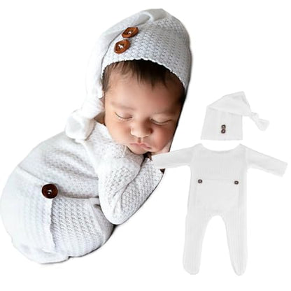 BLUETOP Cute Newborn Photography Outfits Boys Girls Baby Costume Set - style: 06 Milky White Jumpsuit