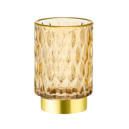Makeup Brush Holder Organizer,Toothbrush Holders,Desk Pen Pencil Holder,Multifunctional Vintage Glass Brush Cup（A39-2-US） - color: Gold