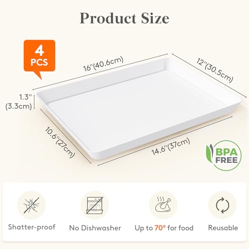 Lifewit Serving Tray for Party Supplies, Reusable Serving Platter for Catering, Snack, Fruit, Charcuterie, Appetizer, Plastic Food Trays, Hosting Essentials, BPA Free, 4 Pcs, Extra Large(16" x 12") - size: Extra Large(16x12)