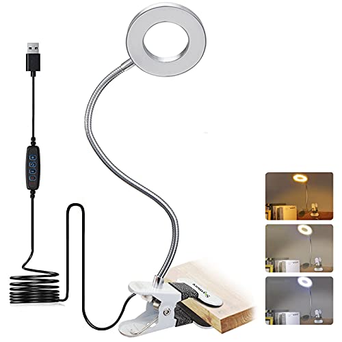 Skymore Clip on Light -3 Color Modes&10 Brightness LED Reading Desk Light with Clamp Flexible Gooseneck Book Light for Kids' Bedtime Reading, Zoom Meetings, Clip on Table, Headboard, Dorm&Office Use - color: Silver