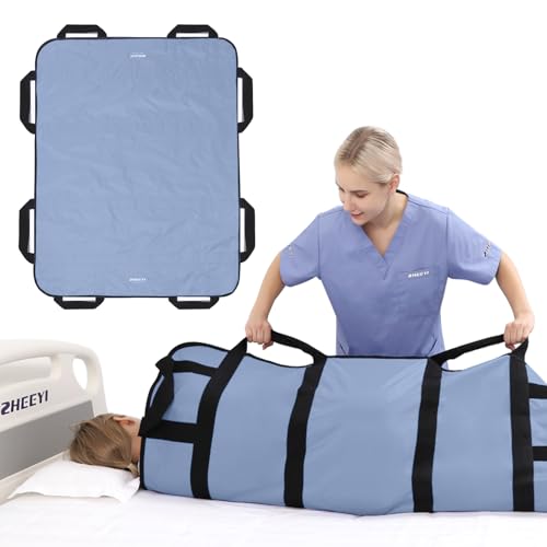Multipurpose 48" x 40" Positioning Bed Pad with Reinforced Handles - Reusable & Washable Transfer Sheet for Turning, Lifting & Repositioning - Double-Sided Nylon Fabric, Blue Gray - color: 10-blue Gray