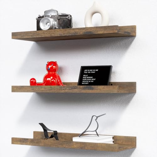 RICHER HOUSE 3 Set Floating Shelves for Wall Decor, 16 inches Wall Mounted Book Shelf, Nursery Shelves Picture Ledge Shelf with Lip for Storage, Bedroom, Living Room, Bathroom - Brown - color: Brown, size: 3pcs*15.75in