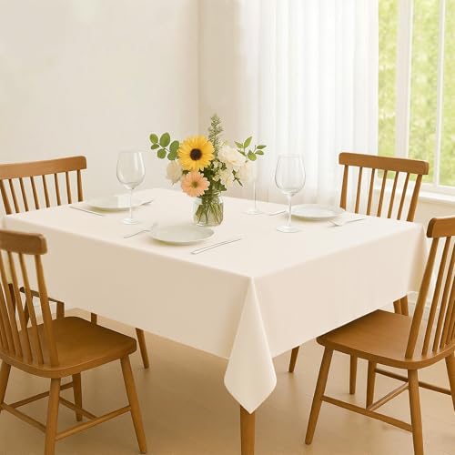 Tablecloths 60x102 Inches Textured Fabric,Natural Water Resistant Spill Proof Table Cloth Washable Small Card Folding Table Covers for Dining, Wedding and Parties，Beige - color: Beige, size: 60" x 102" (Rectangular)