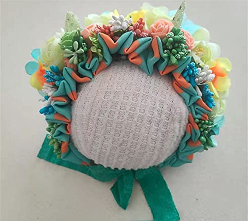 Newborn Baby Headbands Vintage 3D Floral Bonnet Hat for Infant Full Moon Photography Props Hairband Accessories - color: T-303