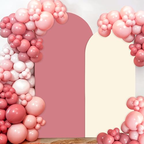 2PCS Arch Backdrop Covers Retro Pink Cream Color (7.2ft+6ft) , Spandex Fitted Arch Stand Covers Background for Wedding Baby Shower Birthday Bridal Shower Party Decorations(Only Covers) - color: Cream & Pink, size: 7.2FT/6FT