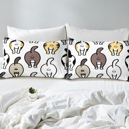 Manfei Lovely Cat Fitted Sheet Cute Kitten Butt of Cat Doodle Bedding Set 3pcs for Kids Boys Animal Theme Sheet Set Soft Polyester Bed Sheets (1 Fitted Sheet + 2 Pillow Cases) Full Size - color: Multi 993, size: Full (54*75*16")