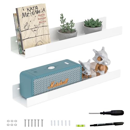 18 Inches White Acrylic Wall Display Shelf 2 Pack, Wall Shelves Organizer for Books, Bottles, Small Plants, Picture Frames, Spice, Wine, Décor, Figures - color: White, size: 18 Inch