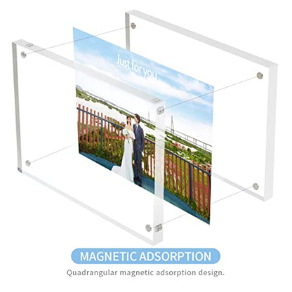 Sezanrpt Acrylic Picture Frames 5x7 Free Standing, Clear Crystal Double Side Magnets 5'' x 7'' Picture Frame, Office Desktop Magnetic 5x7 Lucite Photo Frame for Booth Display, Brand Advertiser… - size: 5'' x 7''