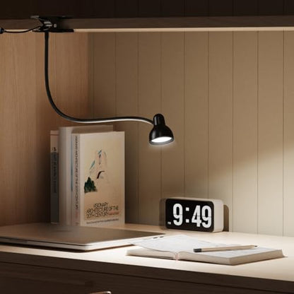 LiFMIRA Clip-on Reading Light - 3 Color Modes, 10 Dimmable Brightness, Eye Care Clamp Desk Lamp with Flexible Gooseneck for Reading in Bed, Desk, Headboard, Computer - color: Black