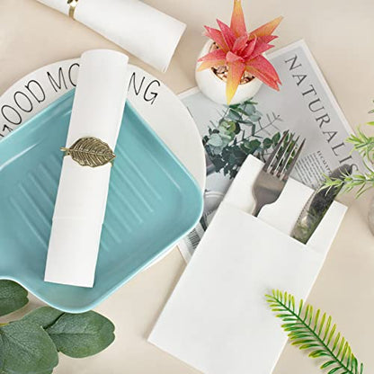 Linen-Feel White Paper Napkins, Cloth Like Dinner Napkins with Built-in Flatware Pocket, Pre-Folded Absorbent Disposable Guest Paper Hand Towels for Bathroom, Weddings Party (50 Pack) - color: white