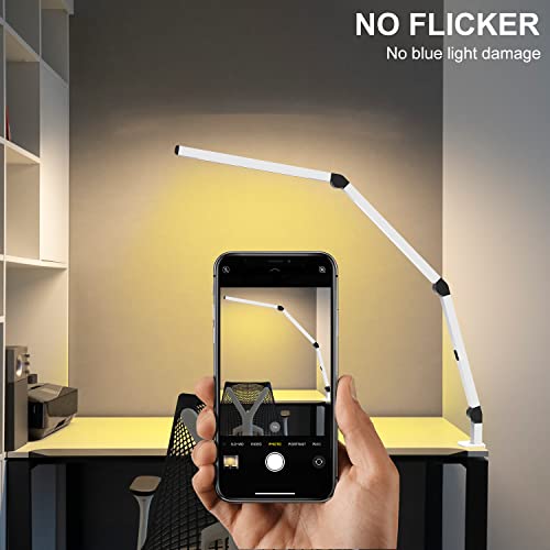 Micomlan LED Desk Lamp with Clamp, Dual Light Table Lamp with Adjustable Swing Arm, Eye-Care 4 CCT Modes & 5 Brightness Levels Clip-on Architect Modern Desk Light for Home Office Crafting Sewing - color: White+Touch