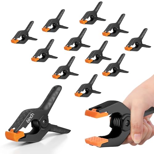 EMART 12 Pack Heavy Duty Spring Clamps 6 Inch Professional Plastic Backdrop Clips for Photography Studio, Background Stand, Woodworking, Crafts, Tarp - color: Black and Yellow, size: 6inch