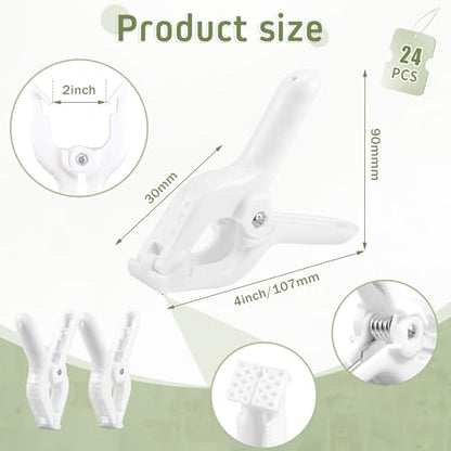 LemonRoad 24 Pcs 4" Clips for Balloon Arch White Heavy Duty 2" Opening Spring Clamps for Birthday Baby Shower Balloon Arch, Tablecloth Clip, Backdrop Stand for Wedding Photography Studio Decoration