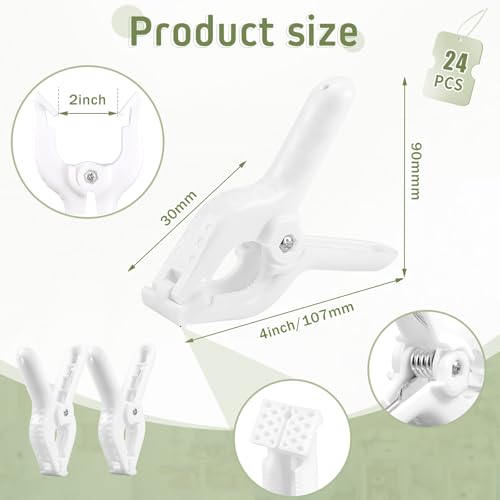 LemonRoad 24 Pcs 4" Clips for Balloon Arch White Heavy Duty 2" Opening Spring Clamps for Birthday Baby Shower Balloon Arch, Tablecloth Clip, Backdrop Stand for Wedding Photography Studio Decoration