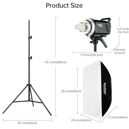 2pcs Godox MS300 Studio Flash Kit for Photography Lighting,600W Professional Bowens Mount Strobe Flash Monolight with Softbox,Trigger,Stands,Umbrellas,Reflectors for Photo Product Portrait Shooting