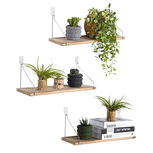 Floating Shelves Set of 3 Rustic Solid Wood Floating Shelf Wall Storage Shelves for Living Room, Bedroom, Bathroom, Kitchen Laundry, Office,no Drill Shelf(Light Color L+L+L) - color: Light Color, size: L+L+L