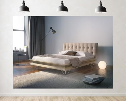 Trykid 6x6ft Modern Minimalist Bedroom Backdrop Light Wood Bed Neutral Tone Interior Scenery Photography Background Scandinavian Home Party Decoration Tapestry Photo Booth Prop Fabric - size: 6x6ft