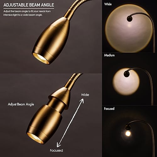O'Bright Lumos - Versatile Clip-on Lamp: Zoomable Spotlight, Dimmable LED, Flexible Gooseneck, 4000K Light, 100% Metal Clamp - Ideal for Reading, Crafting, Work, and Headboards, Antique Brass - color: Antique Brass