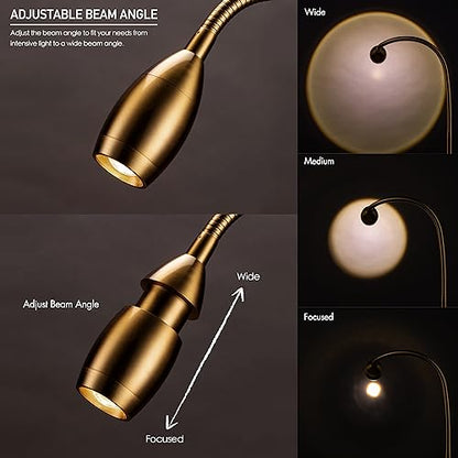 O'Bright Lumos - Versatile Clip-on Lamp: Zoomable Spotlight, Dimmable LED, Flexible Gooseneck, 4000K Light, 100% Metal Clamp - Ideal for Reading, Crafting, Work, and Headboards, Antique Brass - color: Antique Brass