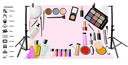 Leyiyi 9x6ft Make Up Products on Table Backdrop Cosmetic Fashion Ladies Lipsticks Brushes Beauty Shop Skin Care Photography Background SPA Henna Party Bridal Shower Vlogger Photo Studio Vinyl Prop