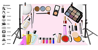 Leyiyi 9x6ft Make Up Products on Table Backdrop Cosmetic Fashion Ladies Lipsticks Brushes Beauty Shop Skin Care Photography Background SPA Henna Party Bridal Shower Vlogger Photo Studio Vinyl Prop
