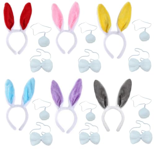 18 Pcs Easter Bunny Ears Headbands Bowtie Tail Costume Set for Women Accessories Supplies Photo Prop Easter Halloween Party Cosplay