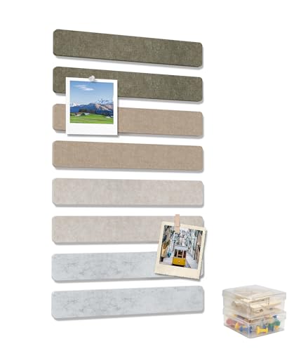 Cork Board Strips for Walls, 13" x 2" Felt Bulletin Board Bar Strip, 8 Pack Long Pin Board with Push Pins and Clips for Picture Photos, Dark Linen - color: Dark Linen