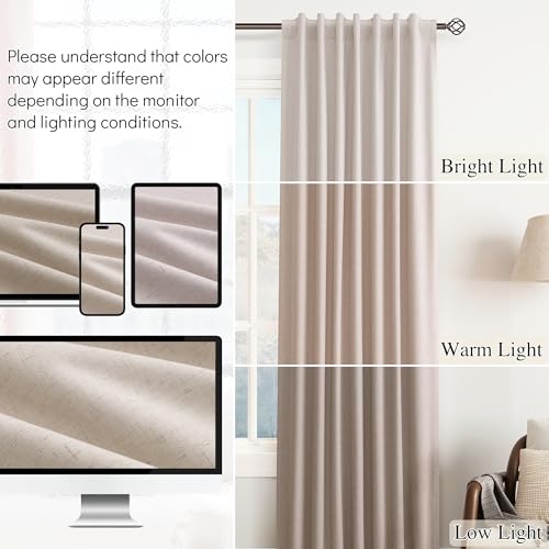 Guken Champagne Linen 100% Blackout Curtains 102 Inches Long Modern Black Out Light Blocking Noise Cancelling Back Tab Hook Belt Curtain for Room Divider Backdrop Living Room 2 Panels Set 52x102 - color: Champagne, size: 52"W x 102"L (Pack of 2)
