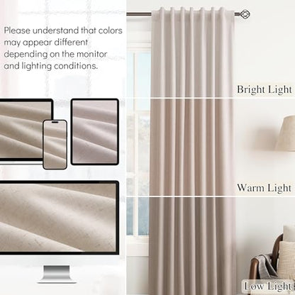 Guken Champagne Linen 100% Blackout Curtains 102 Inches Long Modern Black Out Light Blocking Noise Cancelling Back Tab Hook Belt Curtain for Room Divider Backdrop Living Room 2 Panels Set 52x102 - color: Champagne, size: 52"W x 102"L (Pack of 2)