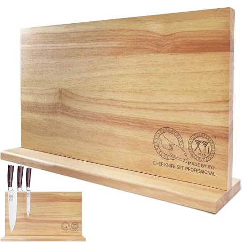 XYJ Authentic Since 1986 Magnetic Knife Block, Powerful Double-Sided Wooden Magnetic Knife Holder, Cutlery Display, Universal Kitchen Knife Stand Storage Rack Without Knives - color: light wood color, size: 15.5*8.7 inch without board
