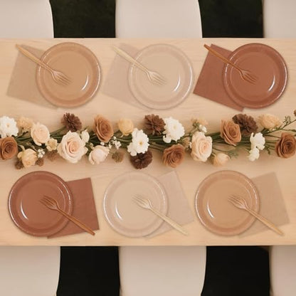 Serves 35 Guests Gradient Brown Plates and Napkins Party Supplies,7" Gradient Brown Birthday Dessert Paper Plates and Napkins,Disposable Party Dinnerware for Wedding,Graduation - color: Gradient Brown