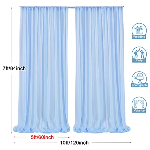 PARTISKY 10ftx7ft Blue Chiffon Backdrop Curtains, Wrinkle-Free Sheer Fabric Photo Drapes for Wedding Ceremony Arch Birthday Baby Shower Photography Stage Decor 5ft x 7ft, 2 Panel - color: Blue, size: 10ft x 7ft