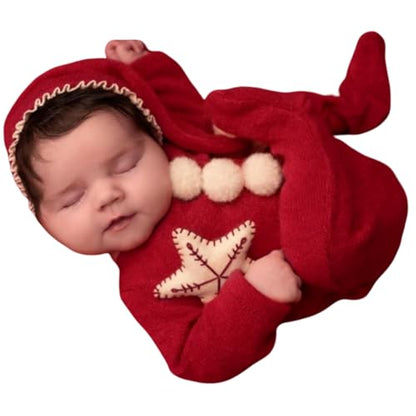 Christmas Newborn Baby Photo Shoot Props Outfits Crochet Clothes Santa Claus Red Hat Pants Photography Props - color: Deep Burgundy