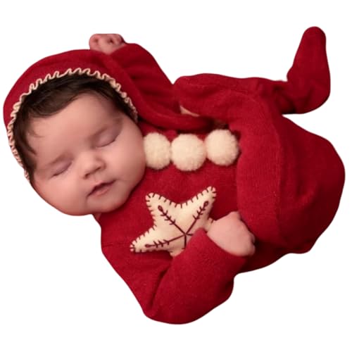 Christmas Newborn Baby Photo Shoot Props Outfits Crochet Clothes Santa Claus Red Hat Pants Photography Props - color: Deep Burgundy
