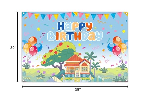 5x3ft Blue Dog Theme Backdrop Cartoon Photography Background Kids Boys Girls Birthday Party Decorations Photo Booth Banner Props - color: Blue