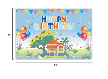 5x3ft Blue Dog Theme Backdrop Cartoon Photography Background Kids Boys Girls Birthday Party Decorations Photo Booth Banner Props - color: Blue