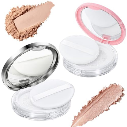 Tokusatsu 2-Pack Refillable Loose Powder Container with Puff & Mirror - 0.17 oz Travel Portable Empty Makeup Compact with Mesh for Women Girls (Pink, Silver) - color: Pink, Silver