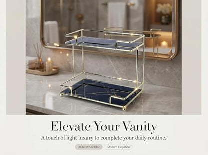 Simmerstone Perfumes Display Shelf, 2 Tier Bathroom Vanity Tray for Comestic, Makeups, Toiletries and Skincare, Multifunctional Cosmetic Storage Rack for Dresser and Countertop