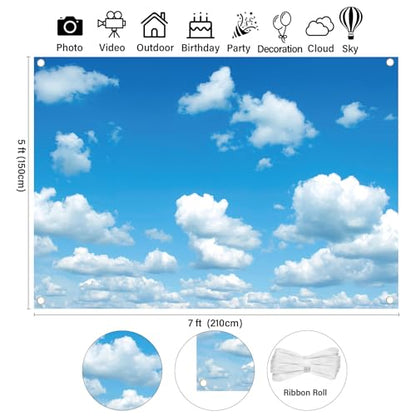 7x5ft Cloud Backdrop Sky Backdrop White Clouds Blue Sky Photo Backdrop Ideal for Kids Backdrops for Photoshoot Newborn Baptism Baby Shower Kids Birthday Party Wedding Prom Banner - style: 7x5 Sky