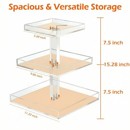 YAGELI 3-Tier Perfume Organizer Stand for Vanity - Large Clear Acrylic Display & Storage for Bathroom Countertop, Dresser | Makeup, Jewelry Holder with Non-Slip Base - size: 11.2" x 11.2" x 15.3"
