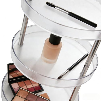 Rotating Makeup Organizer for Vanity Perfect Clear Round 3 Tier Perfume Skincare Cosmetic Stand Bathroom Countertop Storage 9.25" - size: Three Tiers