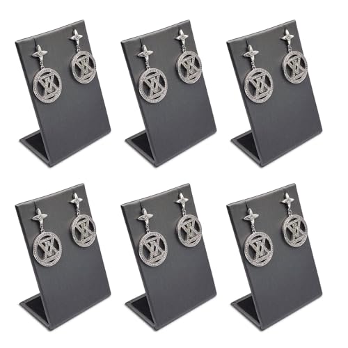 MOOCA 6 Pcs Steel Gray Faux Leather Earring Display Stand Necklace, Pendant Jewelry Organizer Display Holder for Earring, Pendant, Necklace Stand for Showcase, Steel Gray - color: Steel Grey Faux Leather