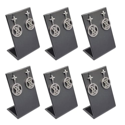 MOOCA 6 Pcs Steel Gray Faux Leather Earring Display Stand Necklace, Pendant Jewelry Organizer Display Holder for Earring, Pendant, Necklace Stand for Showcase, Steel Gray - color: Steel Grey Faux Leather