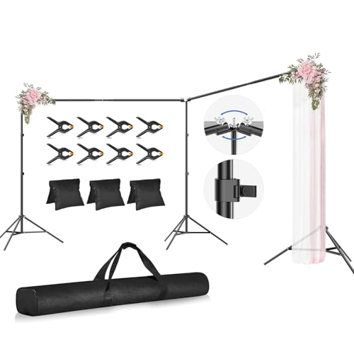Photo Video Studio Large 20x7ft Adjustable Backdrop Stand, Photography Background Support System Kit with 310° Angle Rotatable Connector, 8 Clamps, 3 Sandbags and Carrying Bag - size: 7x20ft